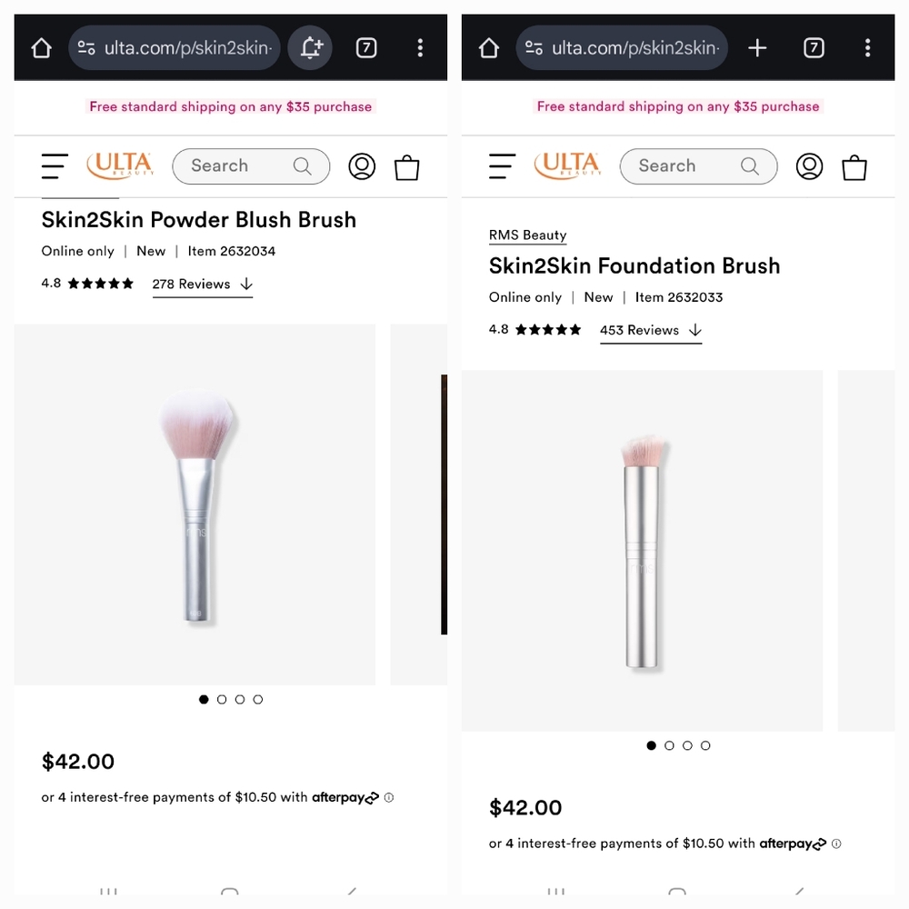 2 RMS Beauty Brushes Skin2Skin Blush 60B & Foundation 30F